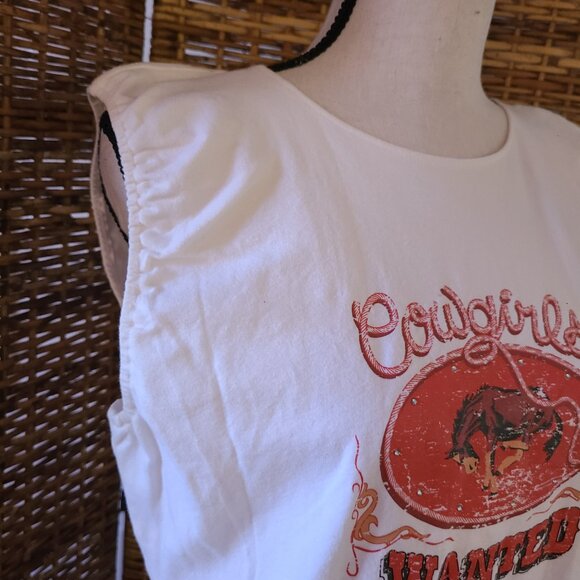 DKNY Jeans Sleeveless Graphic Print White Women's Size XL Cowgirls Wanted Bling - Picture 4 of 5